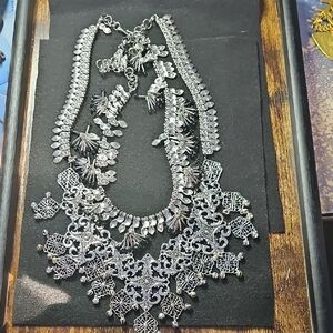Elegant Two Piece Silver Statement Necklaces